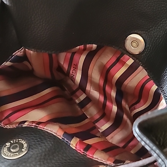 Tignanello Black Leather Bikercore Bohemian Hobo Shoulder Bag Satchel PurseTote - Picture 13 of 16